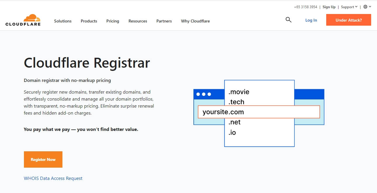 Cloudflare domain registrar page