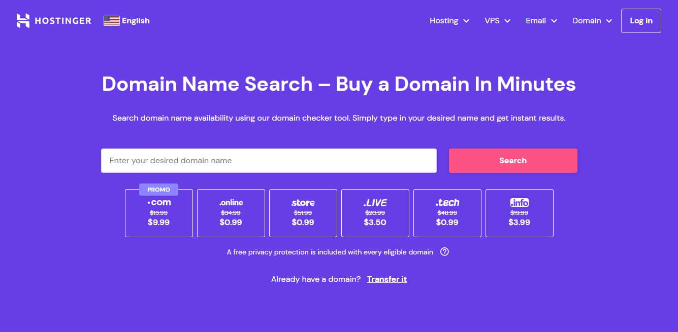Hostinger-domain-name-search-page
