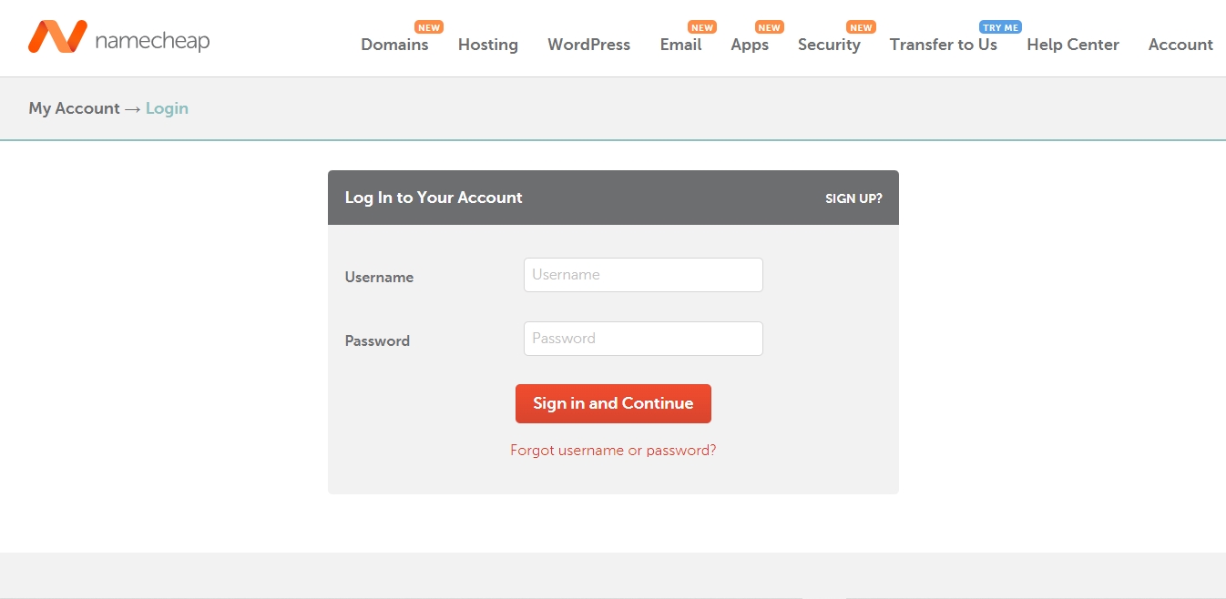 Login to Namecheap account