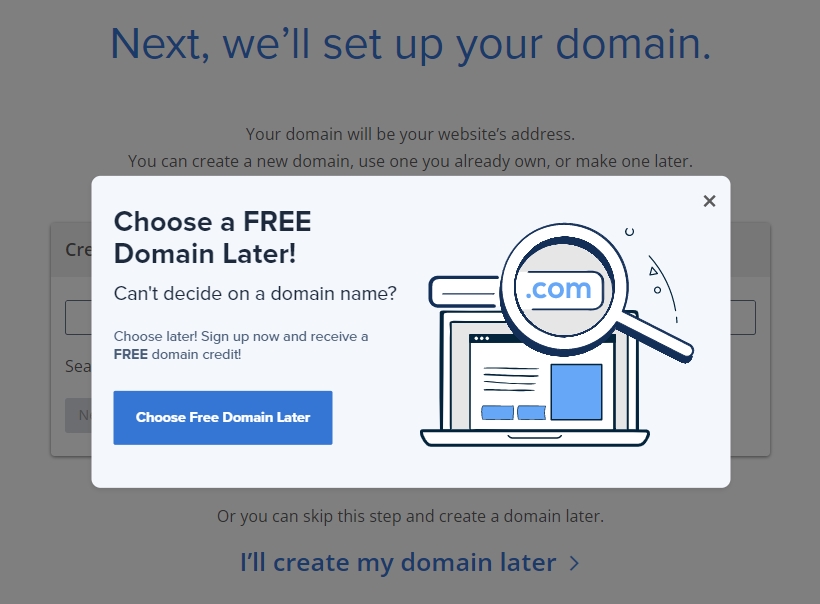 Choose a free domain later