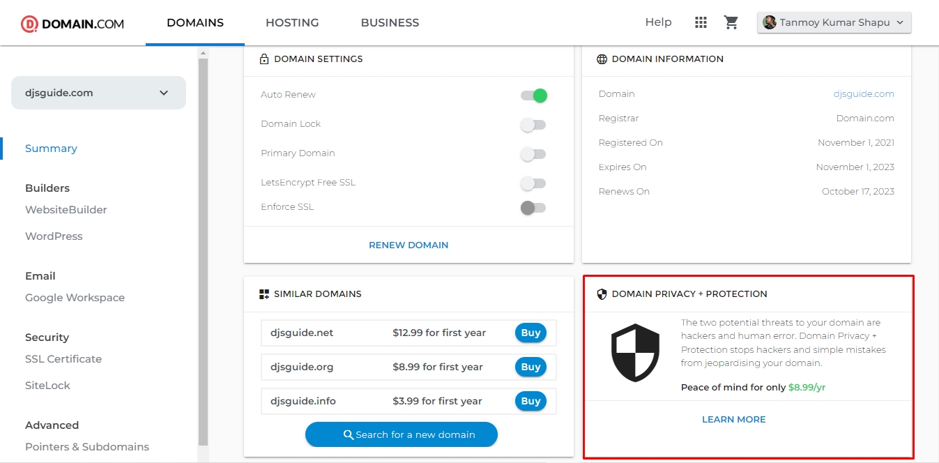 Disable domain privacy protection