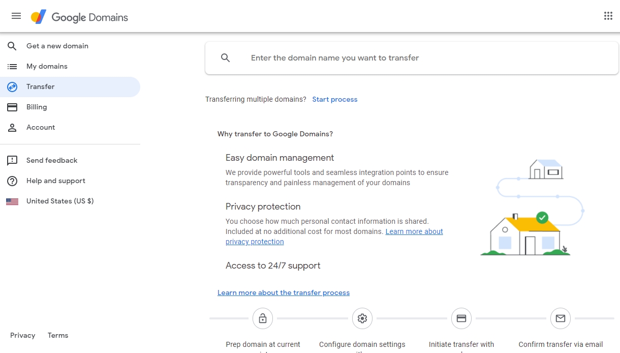 Google Domains transfer page