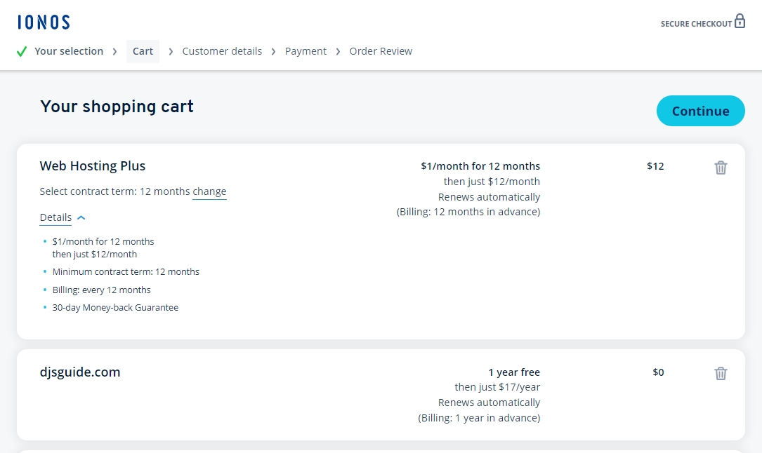 IONOS Domain Transfer Cart