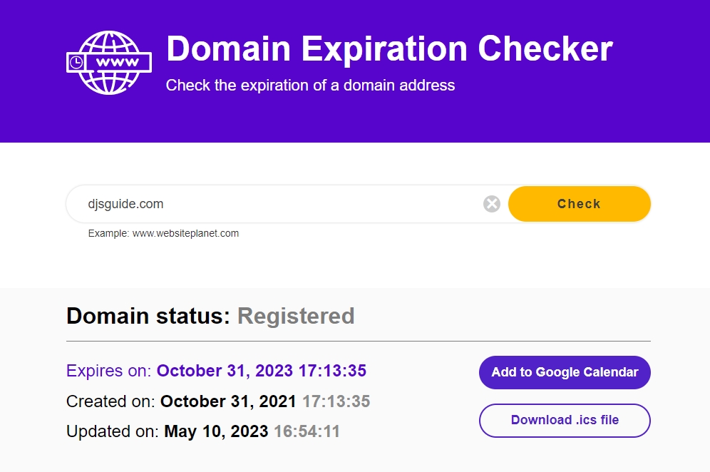 WebsitePlanet domain expiry checker