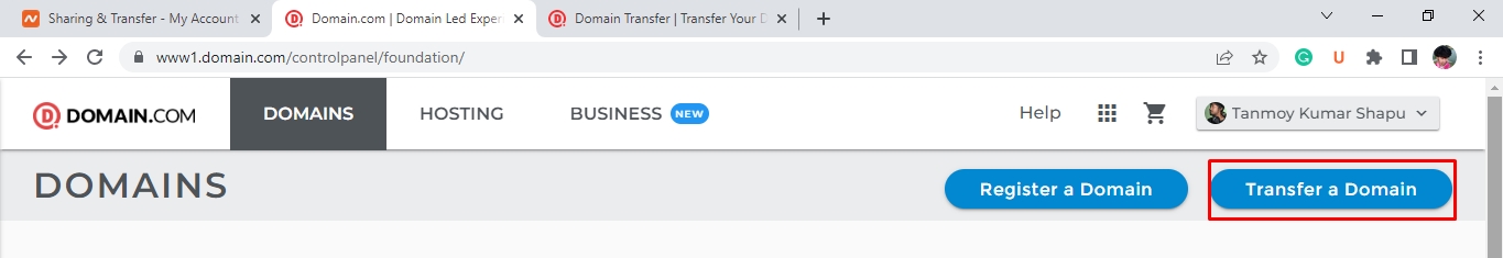 After logged in click on Transfer a domain