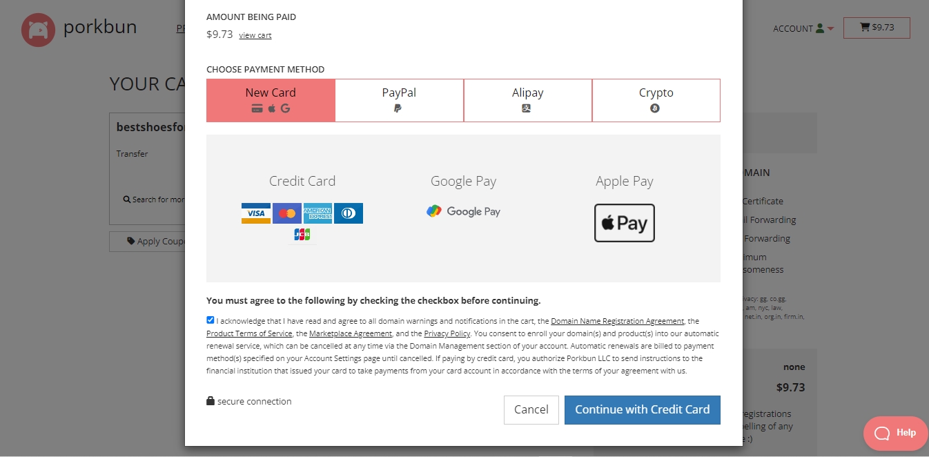 Continue with payment method and make payment to finalize order