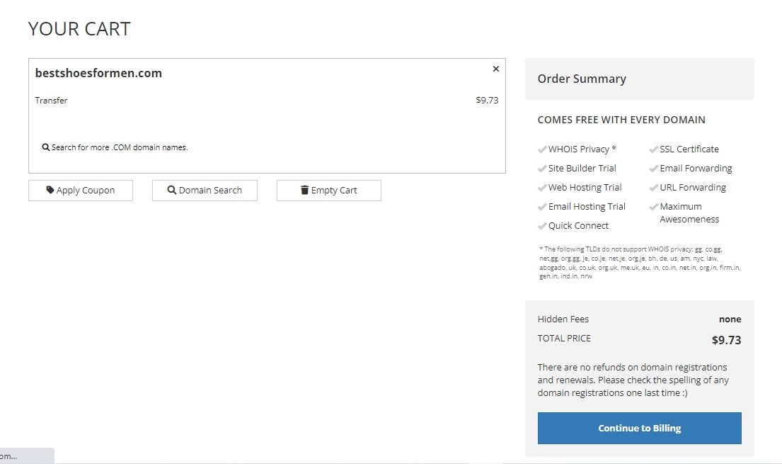Final Cart to Continue to Billing and Make Payment