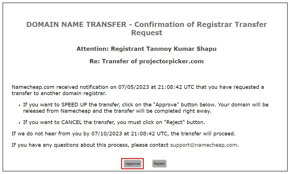 Approve the transfer to complete the request.
