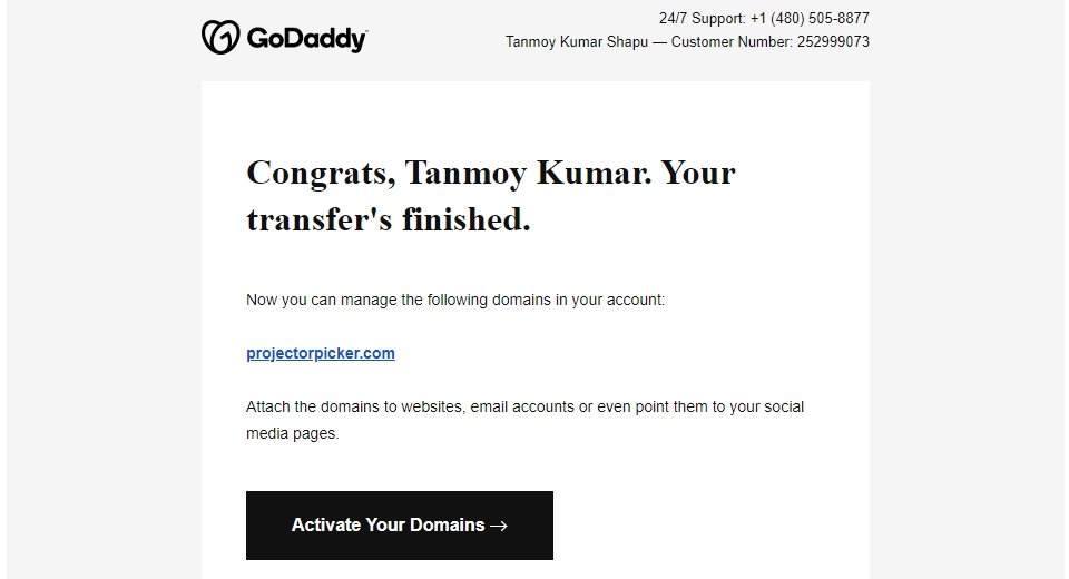GoDaddy Transfer's finished