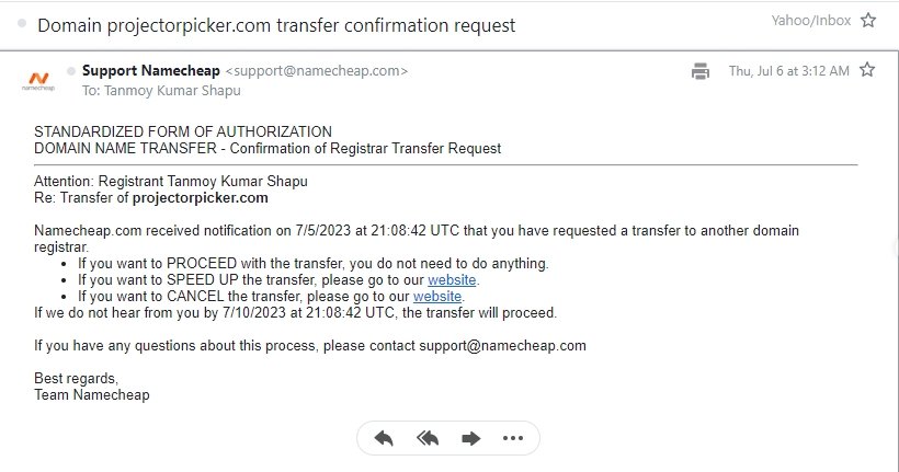 Domain transfer confirmation by current registrar