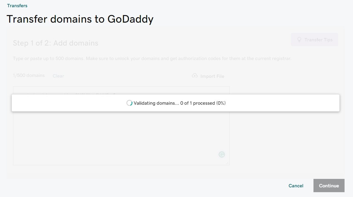 GoDaddy domain transfer validating process